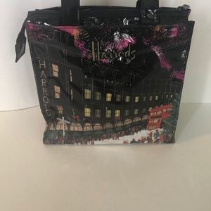 Harrods bag double decker bus winter scene EUC